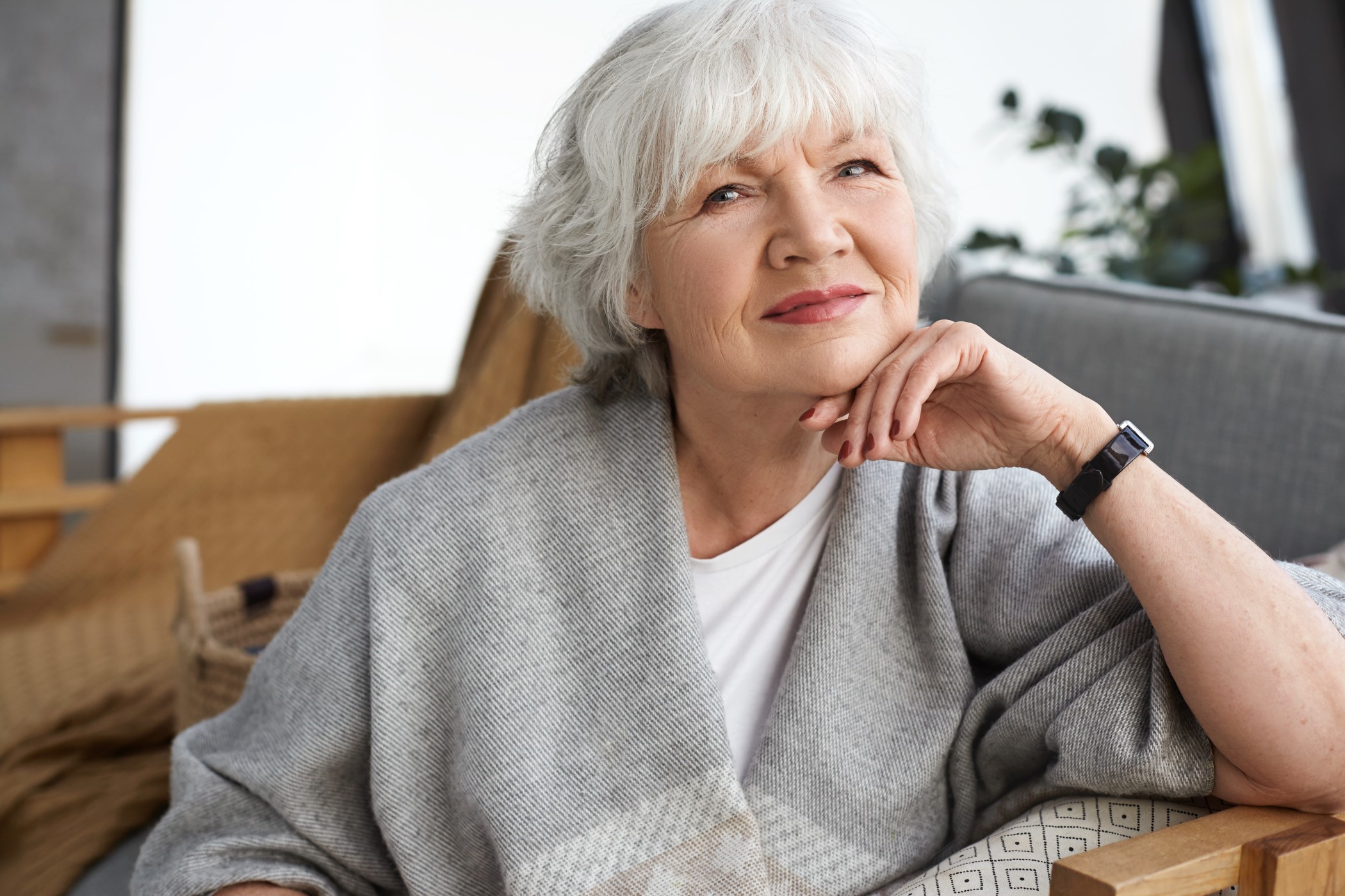 Glamorous mature lady with grey hair
