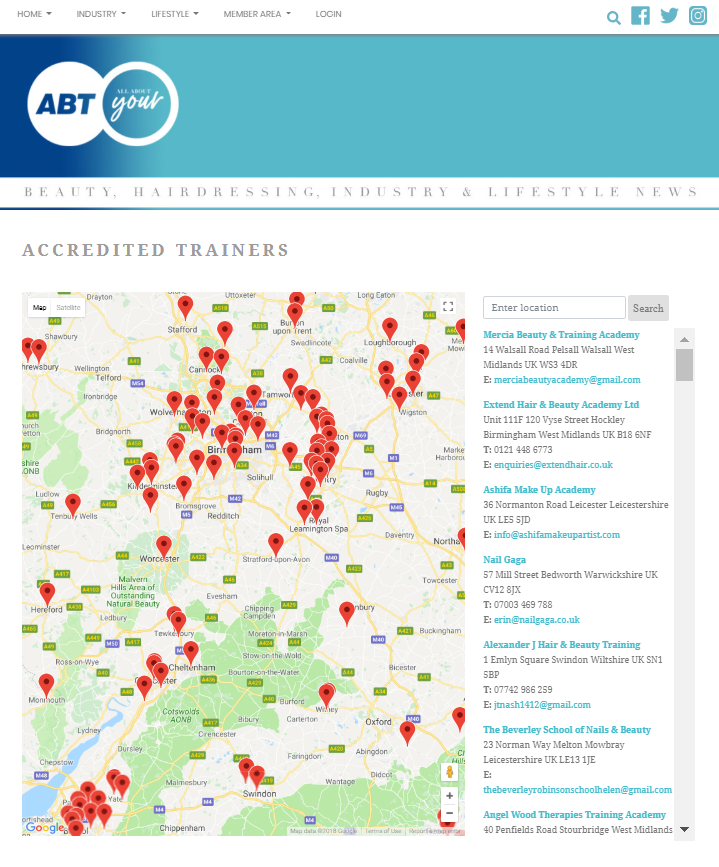 ABT accredited trainers searchable map function